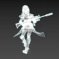 Game Movie Character with Black Long Hair in Black and Green Outfit Holding Long Rifle