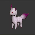 White Fantasy Creature With Pink Horn Red Eyes And Pink Tail Tip
