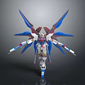 Mecha Character 3D Model With Blue Red Wings And White Body Design 3d model