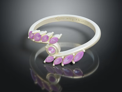 Elegant Silver Ring With Pink Gemstones Twisted Design Fashion Clothing Accessory 3d model