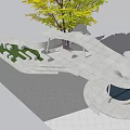 Modern Outdoor Pergola With Curved Roof Design And People Resting Near Green Trees