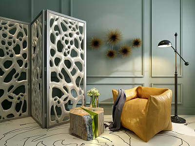 Modern Single Sofa Sofa Wood Luminous Corner Screen Wall Jewelry Combination 3d model