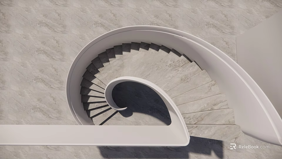 Sleek Modern Spiral Staircase Interior With White Railing And Marble Steps 3d model 