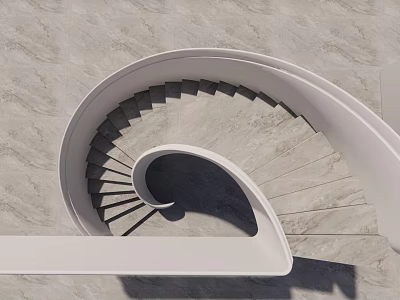Sleek Modern Spiral Staircase Interior With White Railing And Marble Steps 3d model