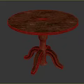 Round Brown Wooden Table With Pedestal Base And Curved Legs Design