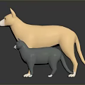 Game Movie Character 3D Light Brown Dog and Gray Cat Standing on Reflective Dark Background