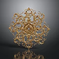 Golden Ornate Decorative Component With Intricate Filigree And Symmetrical Scroll Patterns