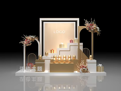 Luxury Sales Office Interior Design With Floral Decorations Staircase Gift Boxes And LOGO Display Area 3d model
