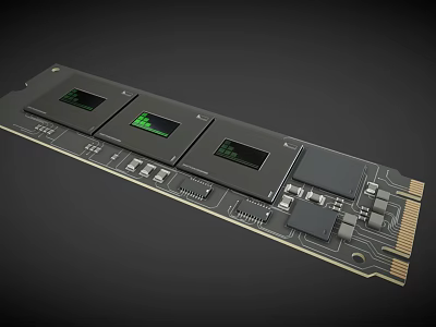 Modern Computer Storage Circuit Board With Multiple Chips Green Display And Electronic Components 3d model