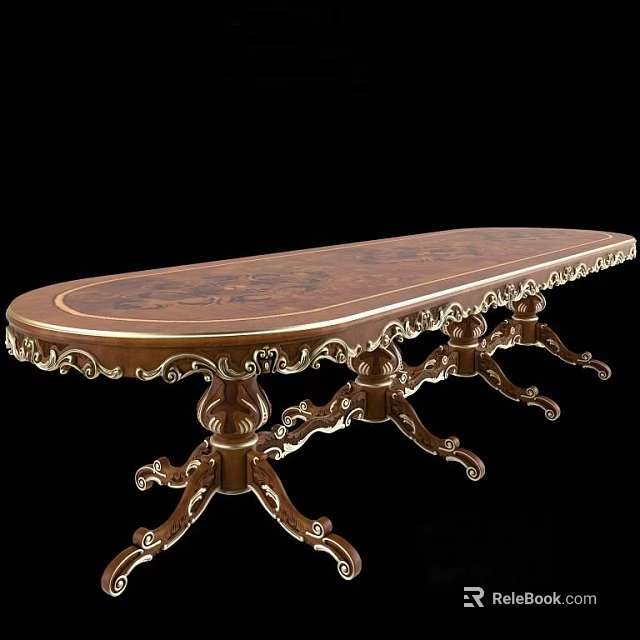 Elegant Carved Wooden Dining Table With Oval Shape And Ornate Legs 3d model 