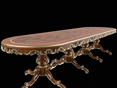 Elegant Carved Wooden Dining Table With Oval Shape And Ornate Legs 3d model