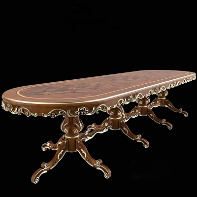 Elegant Carved Wooden Dining Table With Oval Shape And Ornate Legs 3d model