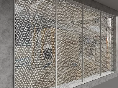 Modern Metal Mesh Partition For Indoor Space Dividing With Concrete Wall 3d model