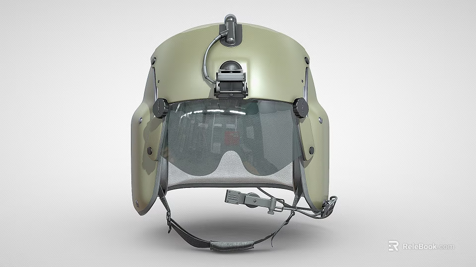 Olive Green Military Helmet With Transparent Visor And Communication Headset 3d model 