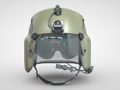 Olive Green Military Helmet With Transparent Visor And Communication Headset 3d model