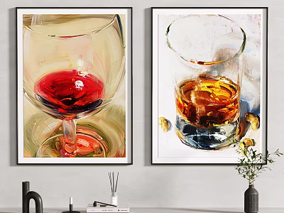Oil Paintings Of Wine Glass And Whiskey Glass For Wall Decor 3d model