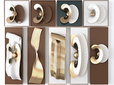 Modern Abstract Wall Art Decorations With Gold White Brown Shapes And Designs 3d model