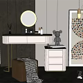 Elegant Modern Dressing Table Interior With Round Mirror Stool And Decorative Lamp 3d model