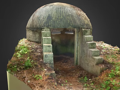 Ancient Stone Dome Structure With Entrance Steps Moss Covered Exterior And Overgrown Grass Weeds 3d model
