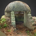 Ancient Stone Dome Structure With Entrance Steps Moss Covered Exterior And Overgrown Grass Weeds