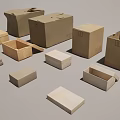 Cardboard Boxes In Various Sizes Open And Closed On Gray Background 3d model