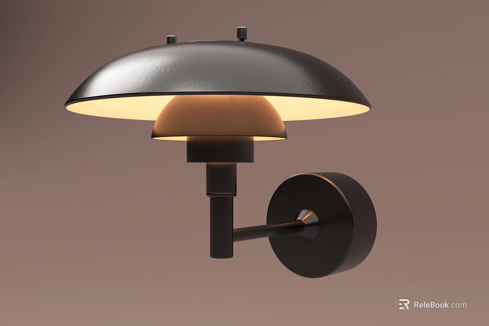 Modern Black Wall Mounted Lamp with Dome Shade and Metal Body Warm Yellow Light 3d model 