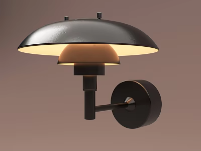 Modern Black Wall Mounted Lamp with Dome Shade and Metal Body Warm Yellow Light 3d model