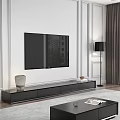 Modern Black TV Stand With Drawers Decorative Vase And Books Below Wall Mounted TV