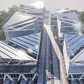 Modern Commercial Street Architectural Design With Sloped Metal Roofs And Trees