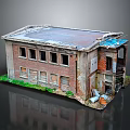 Abandoned Red Brick Building Model With Damaged Roof And Broken Windows