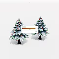 Two Festive Decorated Christmas Trees With Snow Ornaments And Green Branches