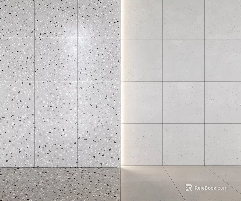 Modern Interior Wall Design Featuring White Speckled Texture And Smooth Tile Surfaces 3d model