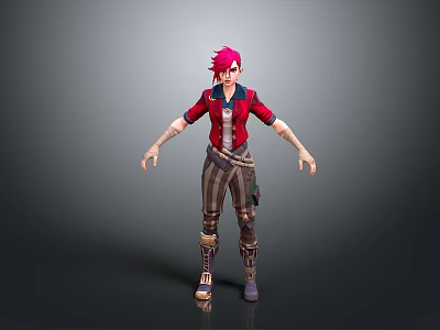 Game Movie Character With Red Hair Red Jacket Striped Pants Boots And Utility Belt 3d model