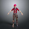 Game Movie Character With Red Hair Red Jacket Striped Pants Boots And Utility Belt