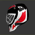 Hockey Goalie Helmet With Black Red White Flame Design And Protective Cage