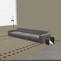Elegant Gray Three-Seater Sofa With Black Side Table Patterned Rug And Window Blinds 3d model