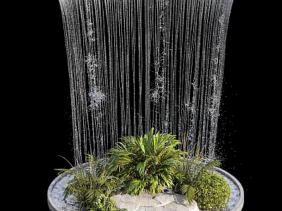 Decorative Garden Ornament Featuring Water Curtain And Lush Green Plants 3d model