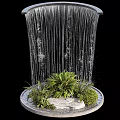 Decorative Garden Ornament Featuring Water Curtain And Lush Green Plants