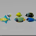 Colorful Tropical Fish in Vibrant Yellow Blue Green Hues on Gray Background with Clear Reflections