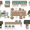 Modern Dining Table Set Combinations With Booth Seating And Various Chair Designs 3d model