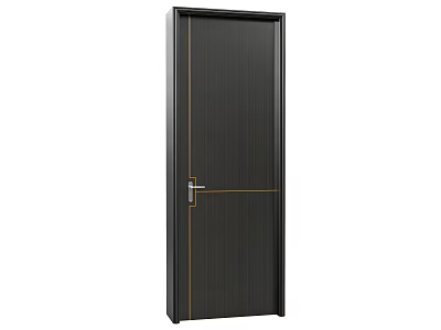 Modern Dark Black Hinged Door With Gold Lines And Silver Door Handle Design 3d model