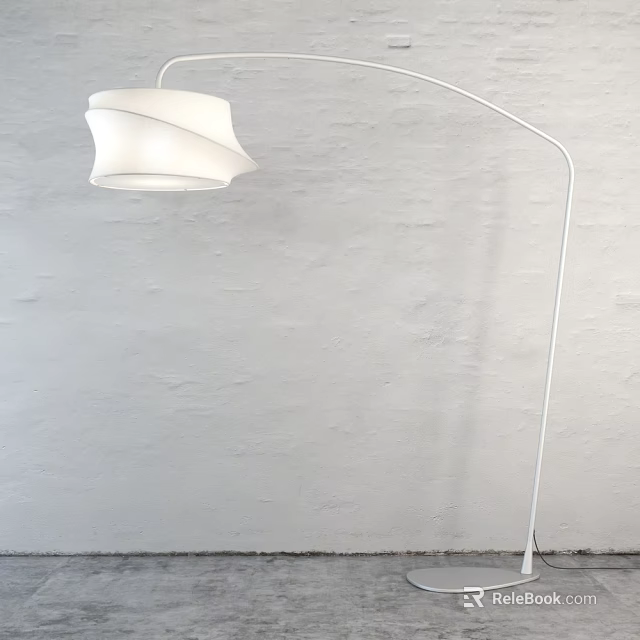 Modern White Floor Lamp With Curved Pole And Layered Shade Design 3d model 