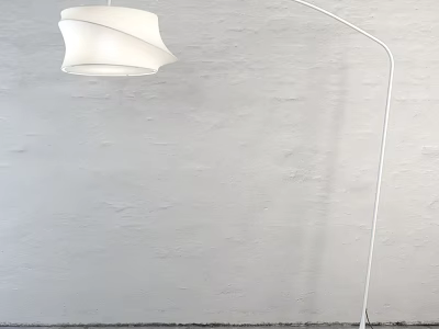 Modern White Floor Lamp With Curved Pole And Layered Shade Design 3d model