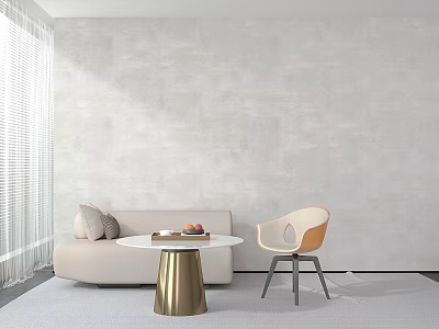 Modern Light Colored Sofa Coffee Table Set With Round Gold Base Table And Accent Chair 3d model
