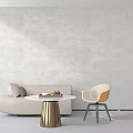 Modern Light Colored Sofa Coffee Table Set With Round Gold Base Table And Accent Chair 3d model