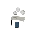 Elegant Dressing Table With Octagonal Mirrors Blue Stool And Black Metal Legs 3d model