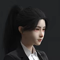 Business Woman In Black Blazer Skirt White Shirt Black Stockings High Heels On Black Background