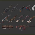 Various Weapon Models Featuring Different Types In Floating 3D Display Design 3d model