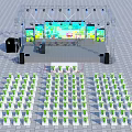 Modern Event Stage Setup With Lighting Large Screens And Rows Of Audience Seats