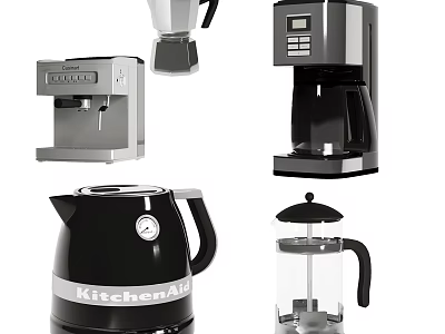 Essential Modern Kitchen Appliances Including Coffee Maker Kettle And French Press 3d model
